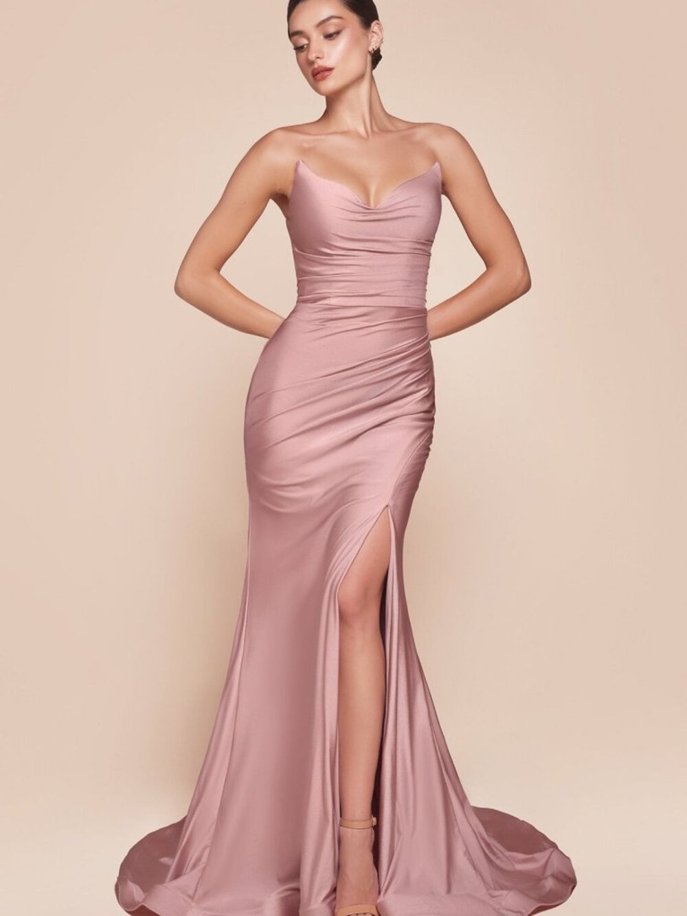 NEW DUSTY ROSE Evening Gown Floor Length Formal Elegant Stunning CD791